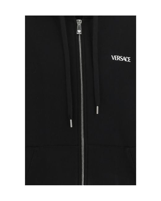 Versace Black Logo-Print Zip-Fastening Hoodie for men
