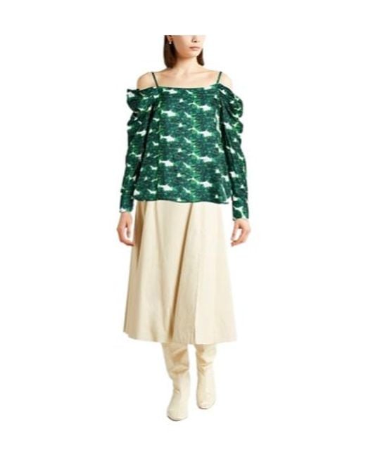 Max Mara Green Long-Sleeved Off-The-Shoulder Top