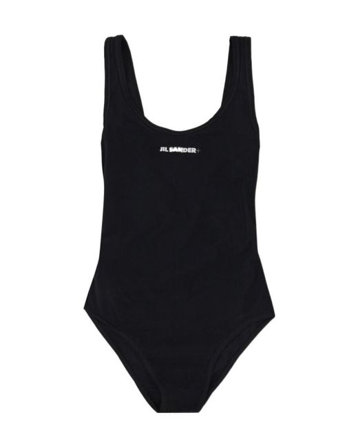 Jil Sander Black Logo Printed One-Piece Swimsuit