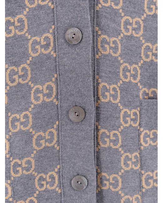 Gucci Gray Reversible Gg Jacquard Button-Up Cardigan