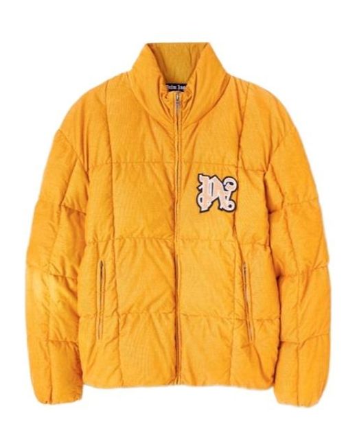 Palm Angels Yellow Zip-Up High Neck Puffer Jacket for men