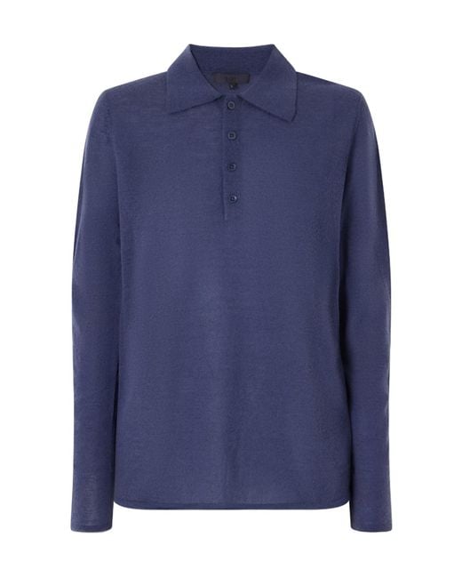 Tibi Blue Wool-Blend Knit Polo Sweater