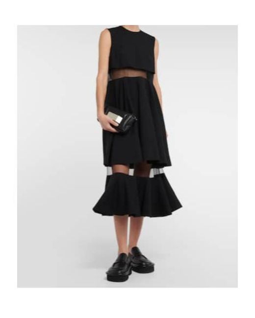 Comme des Garçons Black Mesh-Trimmed Wool Midi Dress