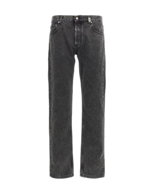 McQueen Gray Logo Tag Straight-Leg Jeans for men
