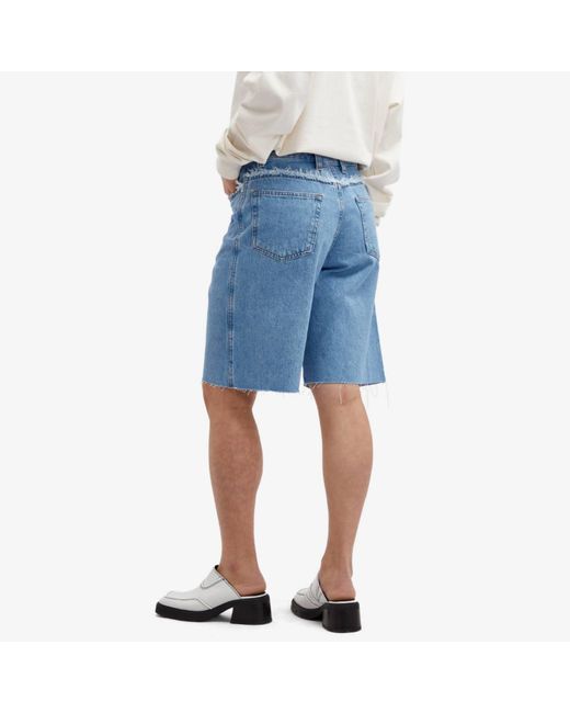 A.P.C. Blue Frayed Detailing Denim Shorts