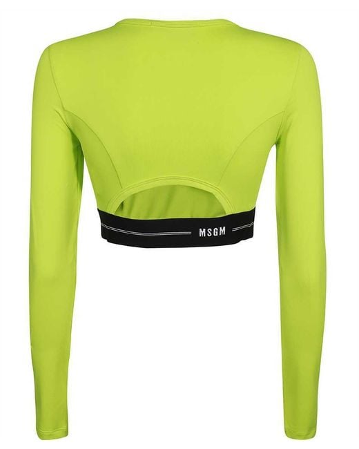 MSGM Green Logo Band Cutout Performance Top