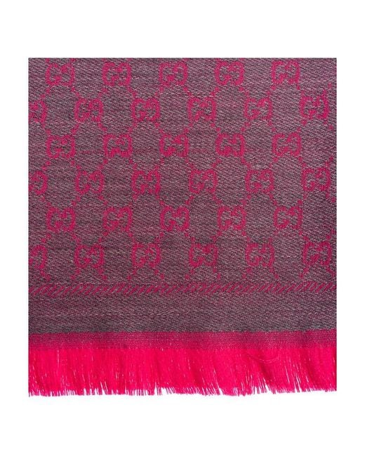 Gucci Pink Wool Gg Jacquard Scarf