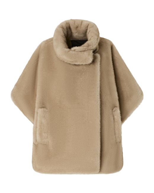 Pinko Natural High-Neck Short Sleeved Cape Coat