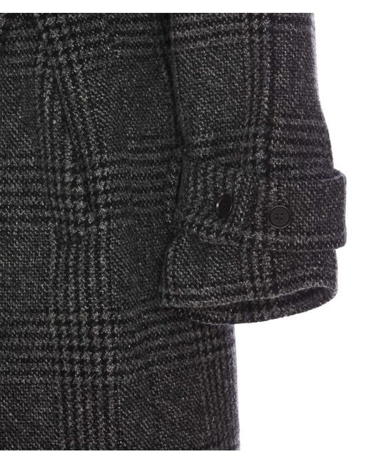 P.A.R.O.S.H. Black Plaid-Check Long Sleeved Belted Trench Coat