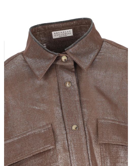 Brunello Cucinelli Brown Metallic-Effect Button-Down Shirt
