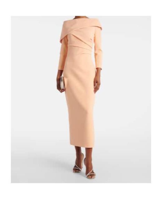 Safiyaa Pink Off-The-Shoulder Crepe Midi Dress