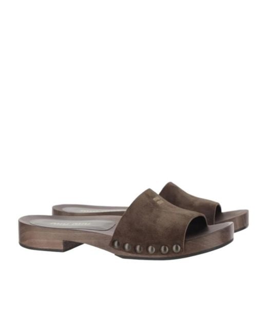 Miu Miu Brown Open-Toe Slippers
