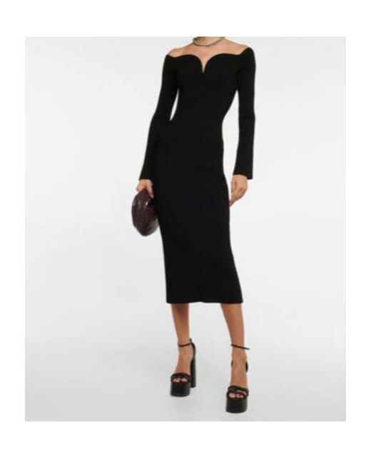 Galvan Black Grace Off-Shoulder Midi Dress