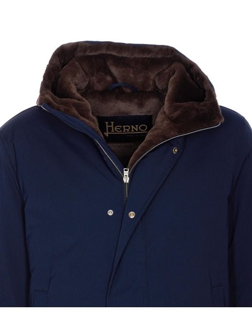 Herno Blue Hooded Padded Coat for men