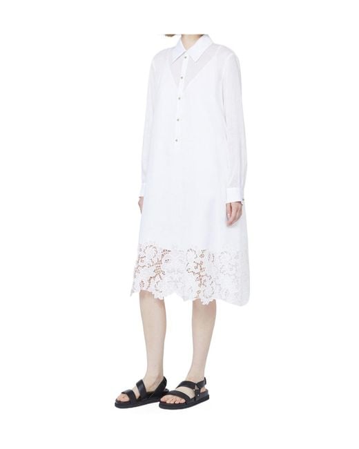 Max Mara White Studio Mela Lace Detailed Midi Shirt Dress