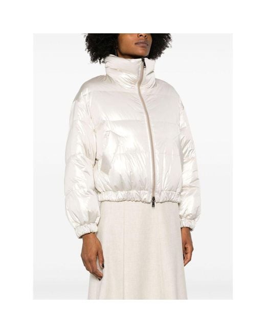 Brunello Cucinelli White Iridescent-Effect Zipped Down Jacket