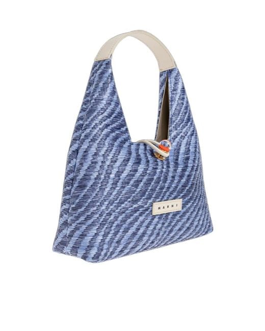 Marni Blue Trapeze Wavy Mini Tote Bag