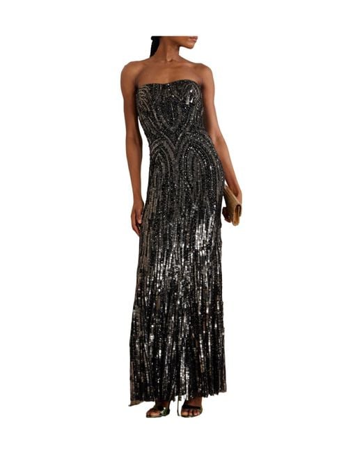 Jenny Packham Black Embellished Tulle Gown