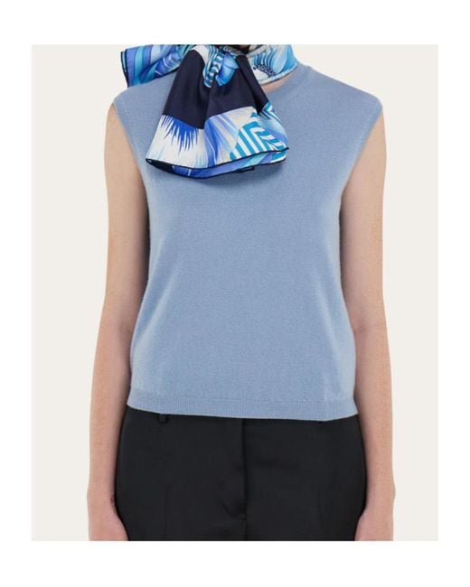 Ferragamo Blue Ferragamo Logo Detailed Floral Scarf