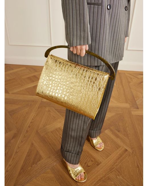 Dries Van Noten Natural Metal Crocodile-Patterned Leather Shoulder Bag