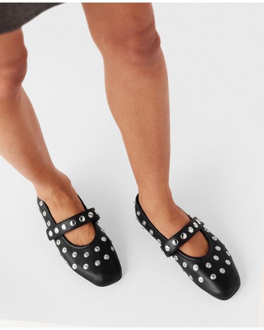 Stella McCartney Black Embellished Round Toe Ballerinas