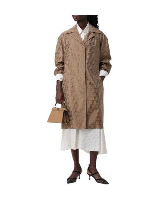 Fendi Natural Ff Printed Long Sleeved Coat