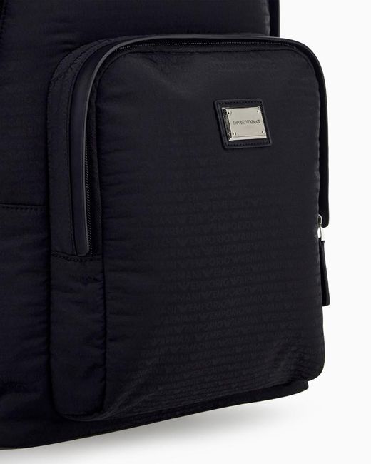 Emporio Armani Black Monogram Logo-Plaque Backpack for men