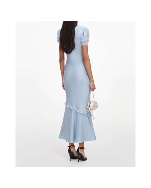 Self-Portrait Blue Ruffled Lace-Trim Midi Dress