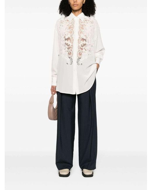 Ermanno Scervino White Floral-Lace Silk Shirt