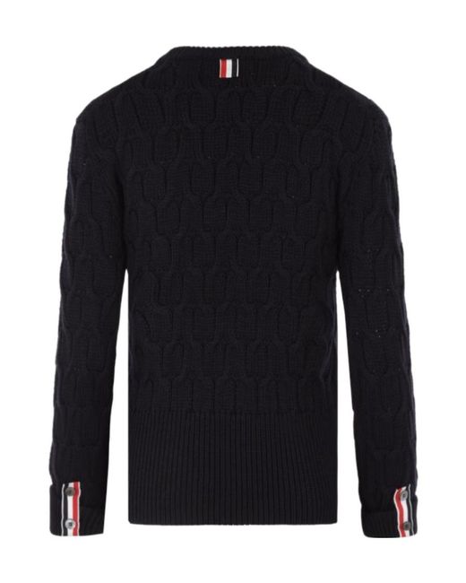 Thom Browne Blue Crisscross Cable-Knitted Sweater