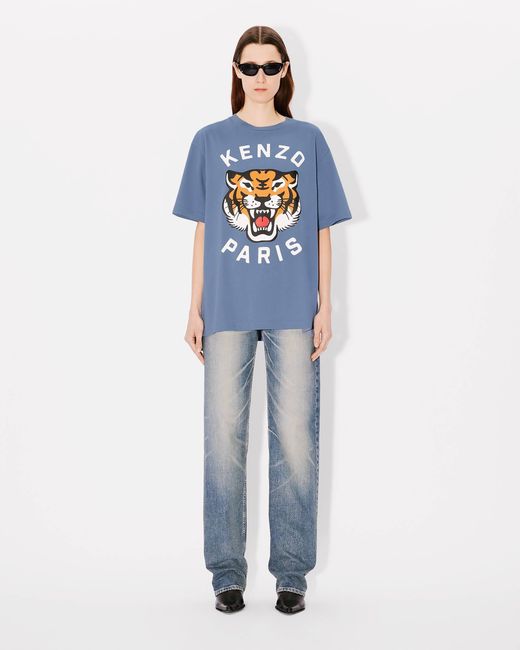 KENZO Blue Lucky Tiger Printed Crewneck T-Shirt for men