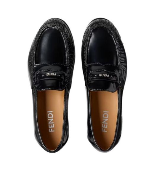 Fendi Black Scrunch Leather Loafers