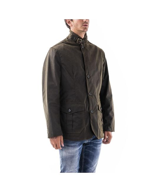Barbour Black Wax Coated High-Neck Jacket for men