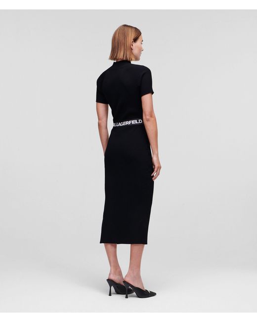 Karl Lagerfeld Black Logo-Waist Knitted Dress