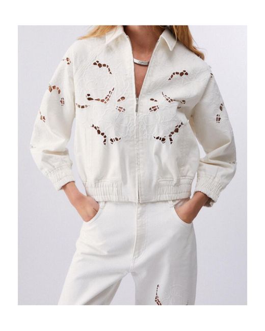 Liu Jo White Openwork Embroidered Bomber Jacket