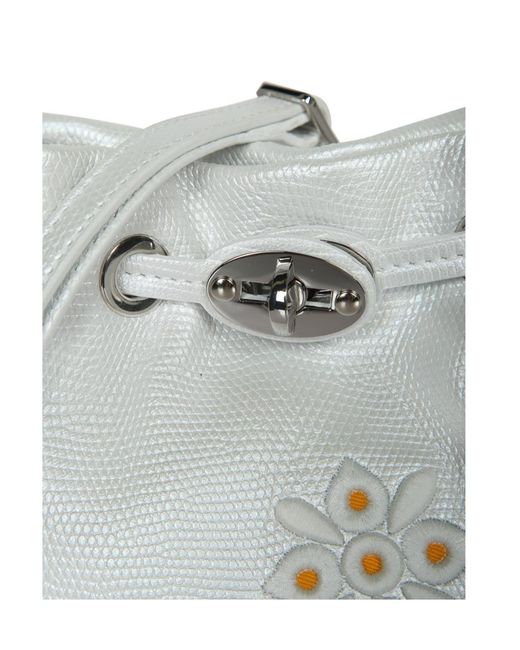 Zanellato White Embroidered Floral Pattern Shoulder Bag