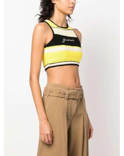 Ganni Yellow Crochet Racerback Bikini Top