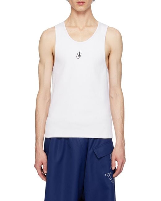 J.W. Anderson White Jw Anderson Logo-Embroidered Ribbed-Knit Sleeveless Tank Top for men