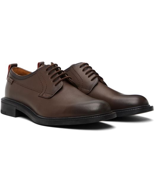 Boss Brown Leather Derby Shoes for men