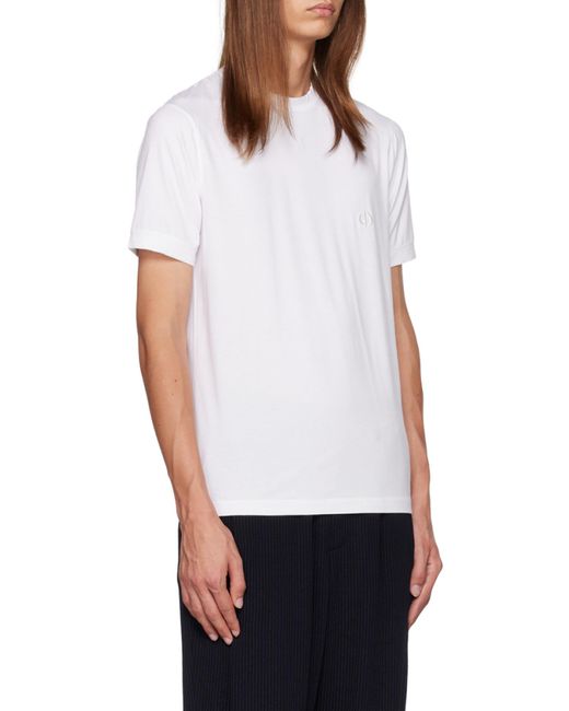 Giorgio Armani White Logo Embroidered Crewneck T-Shirt for men