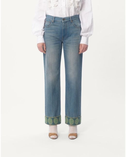 Valentino Blue Logo Patch Straight Leg Jeans