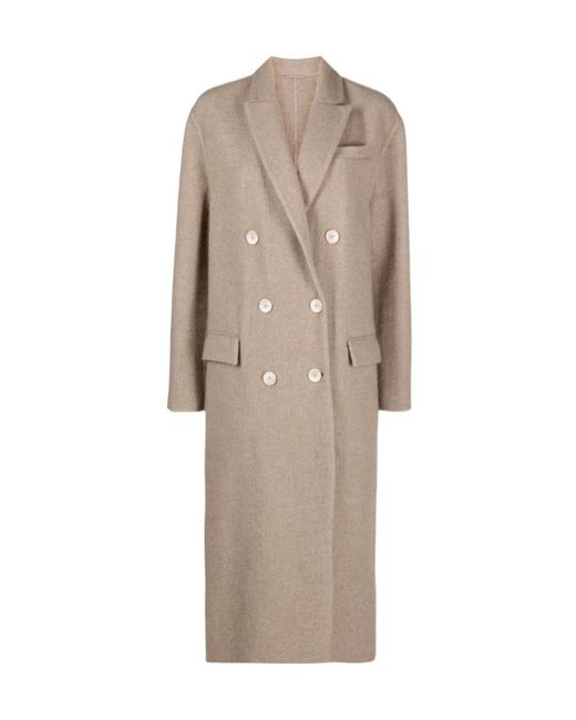 Brunello Cucinelli Natural Double-Breasted Straight Hem Coat