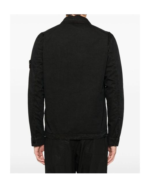 Stone Island Black Compass Patch Zip-Up Shirt Jacket for men