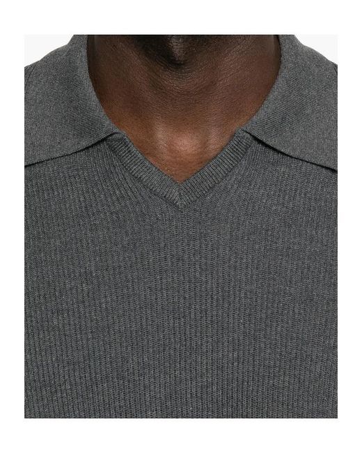 Brunello Cucinelli Gray V-Neck Knitted T-Shirt for men