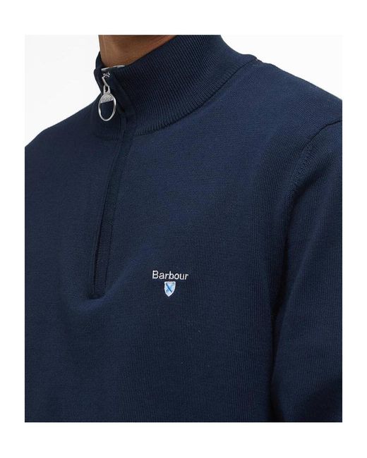 Barbour Blue Half-Zip Ribbed-Trim Sweater for men