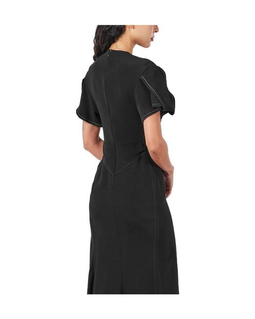 Victoria Beckham Black Gathered V-Neck Midi Dress
