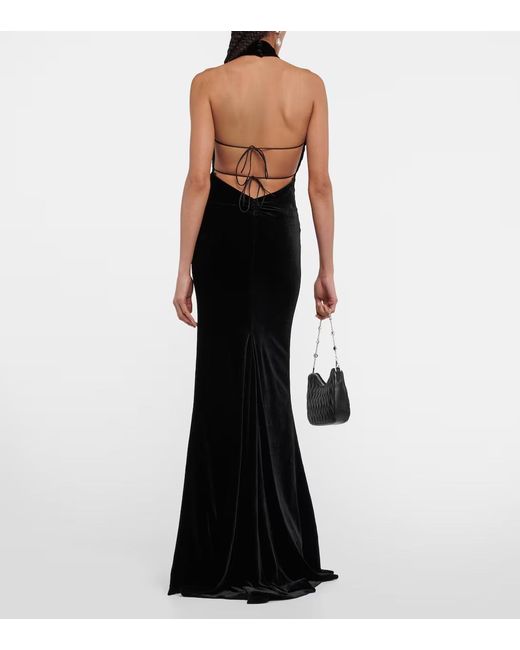 Alessandra Rich Black Openwork Velvet Dress