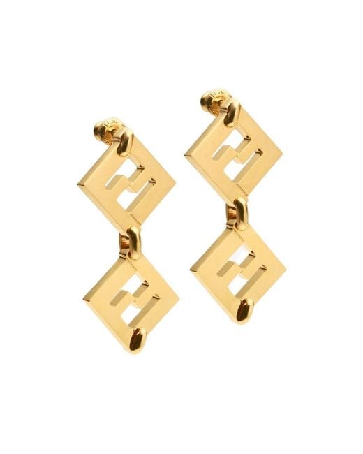 Fendi Metallic Forever Logo Plaque Earrings
