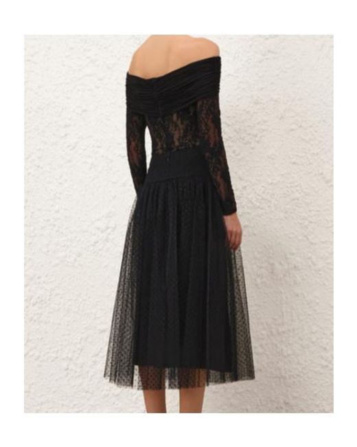Zimmermann Black Polka-Dot Midi Skirt
