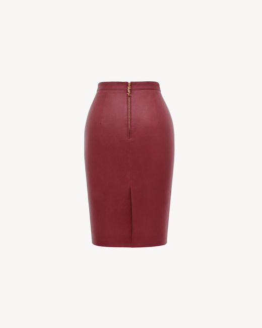 Saint Laurent Red High-Waisted Leather Midi Skirt